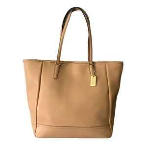 Coach Saffiano Leather City Tote in Beige